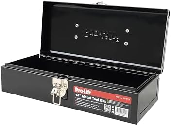 Pro-Lift Steel Tool Box – 14-inch Metal Toolbox Portable with Handle – Heavy Duty Metal Latch Closure Small Carry Storage Box Tools Organizer