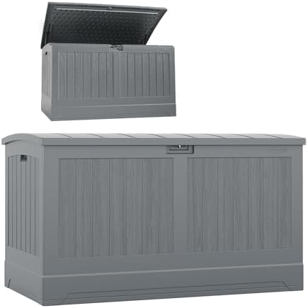 Suncast XL Deck Box, 200 Gal, All Weather, Pad-Lockable Lid, Dove Gray