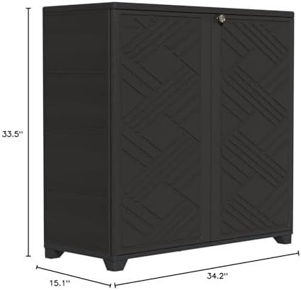 ZZM Indoor/Outdoor Storage Cabinet Waterproof, 34"x15"x34" Plastic Outdoor Storage Box for Garden Balcony Bathroom, All Weather Outdoor Storage Clearance, DIY Usage, with 2 Shelf (Black)
