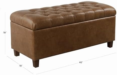 HomePop 40" Button Tufted Storage Bench - Distressed Brown Faux Leather