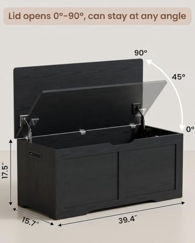Timberer 39.4" Storage Chest with 2 Safety Hinges, Wooden Storage Trunk