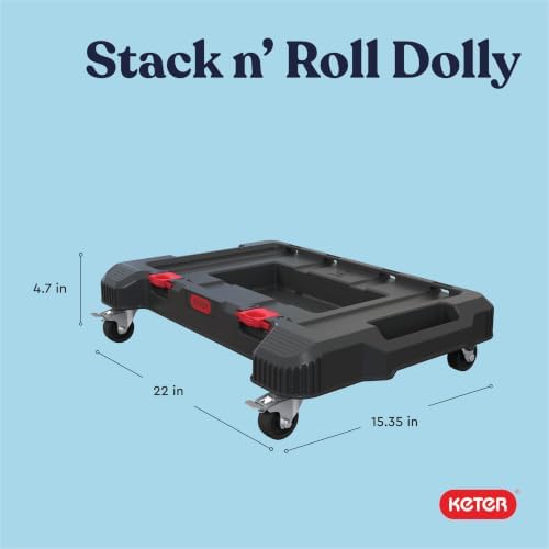 Keter Stack-n-Roll Dolly – Heavy-Duty Rolling Base Cart with Locking Wheels | Modular Mobile Workstation & Tool Storage Platform | Durable, Easy-Glide Design for Garage, Jobsite & Workshop
