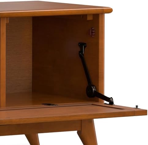 SIMPLIHOME Draper 44" Wide Solid Wood Trunk Bench in Teak Brown