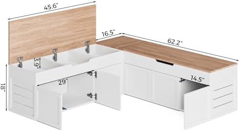 Kikihouse L-Shaped Corner Storage Bench, Backless Wood Bench, Wood