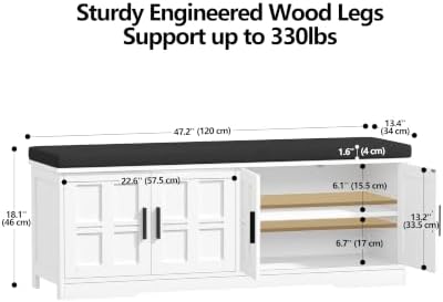 Akxomel 47.2" Shoe Storage Bench 4 Doors Wooden Entryway Bench White