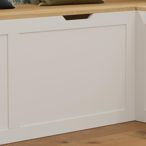 L Shaped Breakfast Nook Bench with Hidden Storage, 63 Inch Corner Dining Bench for Small Kitchen, Breakfast Nook for Dining Room, Entryway, Oak 63”L x 63”W x 17.7”H