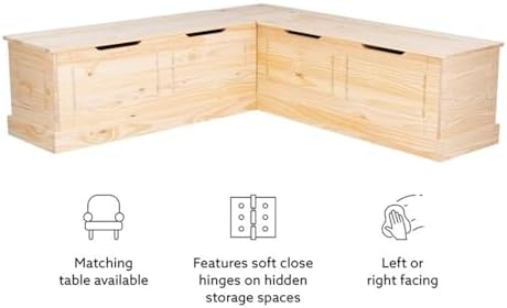 Linon Troyin Rustic Backless Corner Nook with Storage in Solid Unfinished Pine