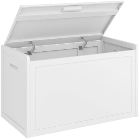 Storage Chest, Entryway Storage Bench with 2 Safety Hinges, Storage Trunk with Flip-Top, Chest Box Organizer for Entryway, Bedroom, Living Room, Easy Assembly, White