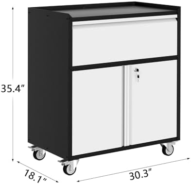 GarveeHome Garage Tool Storage Cabinet, Heavy Duty Metal Rolling Cabinet with Drawer, Adjustable Shelf, Lock & 4 Wheels, Tool Cart for Home Office Workshop, Grey