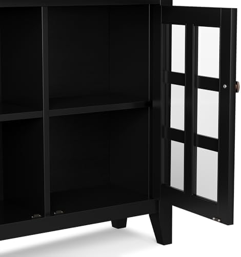 SIMPLIHOME Acadian 2-Seater Storage Bench and Cabinet Set in Black