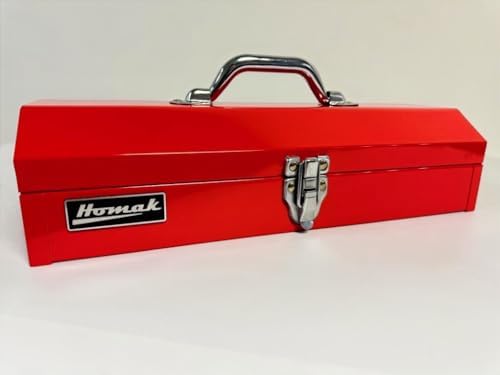 Homak Tool Box, 16" Portable Steel Small Tool Box with Metal Latch Closure & Plastic Handle, Multi-Purpose Heavy Duty Toolbox, Red