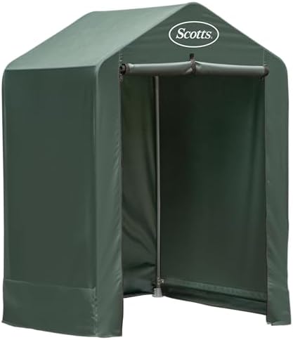 Scotts 4x4x6 FT Pop-Up Outdoor Storage Shed, Portable Water-Resistant Deck & Garden Tent Shelter for Tools, Equipment & Lawn Gear