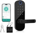 Keyless Entry Fingerprint Smart Deadbolt Lock with Handle & Keypad – App Control, Code Access, Easy DIY Install for Front Door, Home, Airbnb, Rental