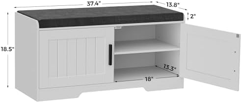 Homleke Shoe Storage Bench, 2 Doors & Thickened Padded Seat Cushion