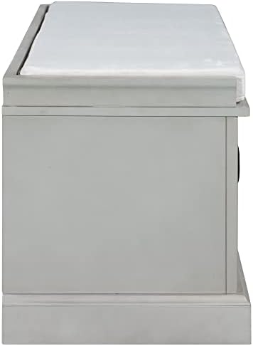 Knocbel 42.5" Storage Bench with Removable Cushion, 2 Drawers and 2 Cabinets, Entryway Hallway Foyer Shoe Bench Bedroom End of Bed Bench (Gray Wash)