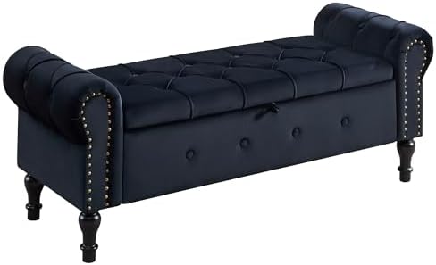 Storage Bench 51" Velvet End of Bed Benches Black