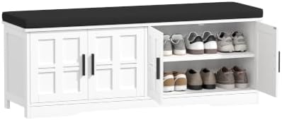 Akxomel 47.2" Shoe Storage Bench 4 Doors Wooden Entryway Bench White