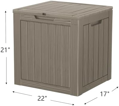 Outdoor Storage Box, 35 Gallon Waterproof Deck Box, Quick Snap-Lock Resin Cabinet for Seat Pillows, Patio Blankets, Lockable End Table Beverage Stand, Apartment Deck, Grey