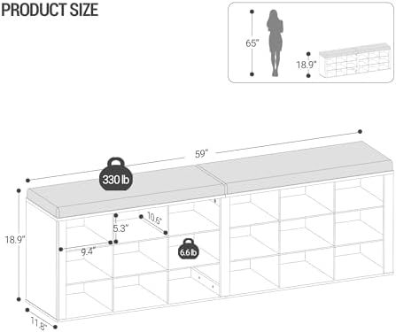 Hzuaneri Shoe Storage Bench with Cushion, Storage Bench with 18 Cubbies