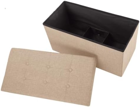 Lavish Home Folding Storage Ottoman Bench, Beige, 30”