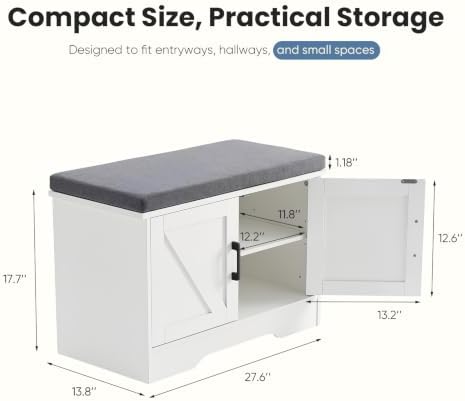 NEWBULIG Shoe Bench with Storage for Entryway, 27.6" Shoe Storage Bench