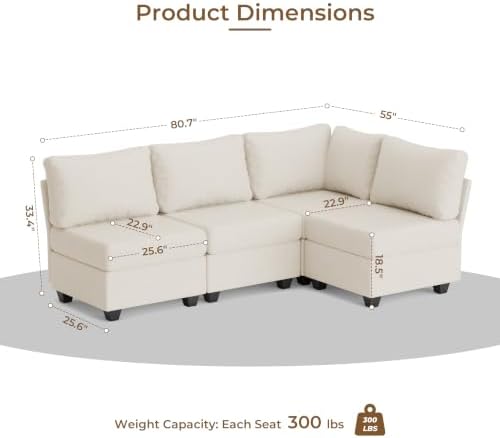 Breakfast Nook Bench with Storage, 4 Seats Modular Corner Banquette Seating