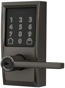 Schlage Encode Smart WiFi Lock, Lever Handle, Camelot Trim, Black Stainless