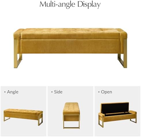 Modern Storage Ottoman Bench with Gold Metal Legs Upholstered Footrest End-of-Bed Bench with Hidden Storage, Hallway and Entryway Mustard