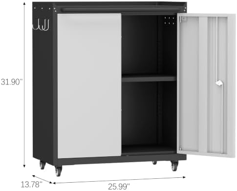 IRONFFICE Metal Tool Chest, Garage Storage Cabinet with Adjustable Shelves, Locking Cabinet with Caster, Steel Locker for Garage, Basement, Warehouse