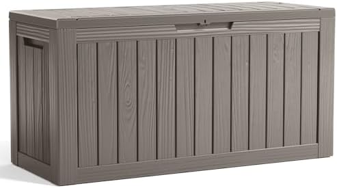 PatioZen 90 Gallon Resin Deck Box, Lockable Patio Outdoor Storage Box for Furniture, Garden Tools and Tools Storage, Waterproof Outside Storage Boxes - Grey