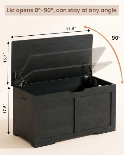 Timberer 31.5" Storage Chest with 2 Safety Hinges, Wooden Storage Trunk