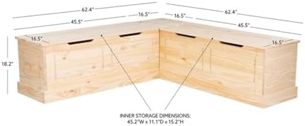 Linon Troyin Rustic Backless Corner Nook with Storage in Solid Unfinished Pine