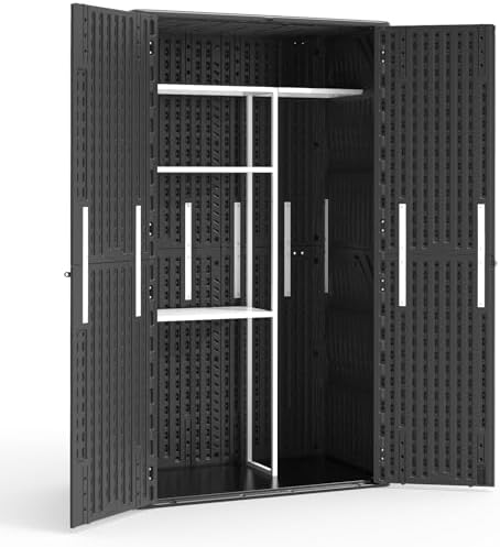 61 Cu.Ft Resin Storage Shed with Metal Shelving Kit & Floor, Black