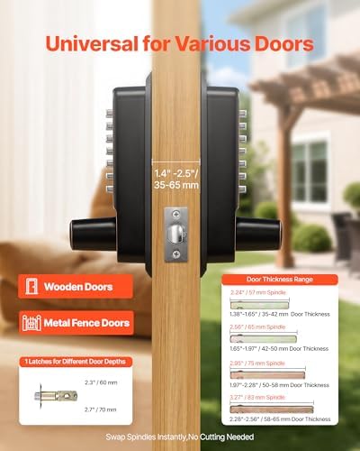 VEVOR Mechanical Keyless Entry Door Lock, 2.0 Code Upgrade, 4-7 Digits Code, Double-Sided Push Button Combination Keypad Door Lock with Handle, Auto Locking, for Indoor or Outdoor, Oil-Rubbed Bronze