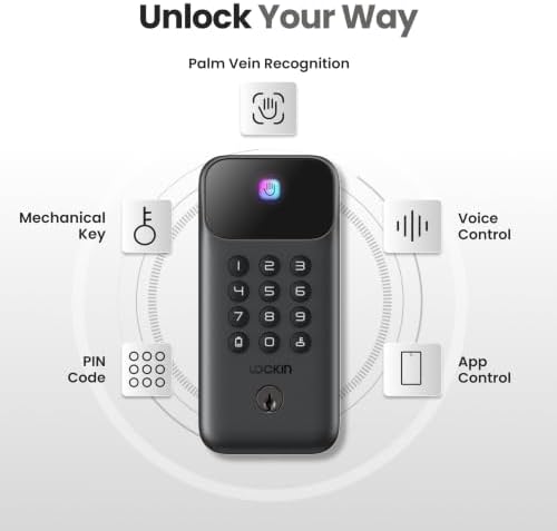 Lockin Veno Go, Palm Vein Keyless Entry Smart Lock, 7-Month Battery