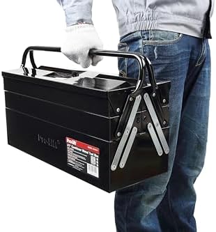 Pro-Lift Steel Tool Box – 21-inch 5-Tray Cantilever Metal Toolbox Portable with Handle – Heavy Duty Metal Latch Closure Carry Storage Box Tools Organizer