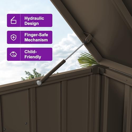 PURPLE LEAF Outdoor Deck Box 100 Gallon, Waterproof Lockable Storage, Brown