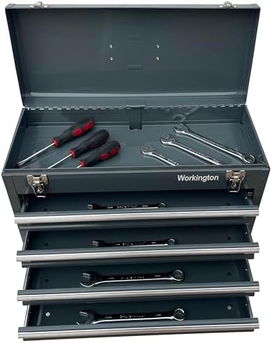 Workington Portable Metal Tool Chest with 4 Drawers, 20" 4-Drawer Tool Chest Cabinet with Ball Bearing Drawer Slides, Steel Tool Storage Box Organizer 4004 Gray