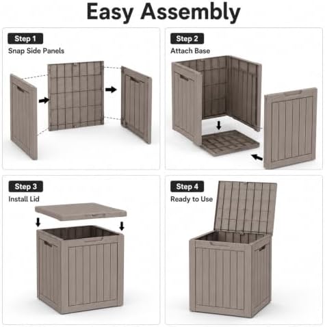 Outdoor Storage Box Resin Deck Box Waterproof Gray Brown 32 Gallon