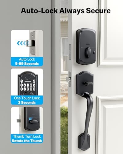 Front Door Lock Set Keyless Entry Door Lock Deadbolt with Handle Set - Fingerprint & Passcode, Smart Front Door Lock Set with Keypad, Smart Door Locks for Front Door, Easy Installation