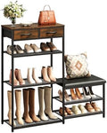 Shoe Rack Bench Shoe Rack for Entryway, Cushioned Entryway Shoe Storage with 2 Drawers & 5-Tier Organizer, Metal Frame Wood Top Narrow Space-Saving Hallway Organizer for Closet & Front Door