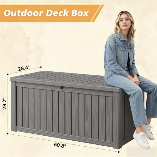 Fancyango 220 Gallon Large Outdoor Storage Deck Box Waterproof, Grey