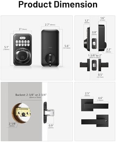 Zowill Keyless Entry Keypad Deadbolt Lock with Handles, Matte Black