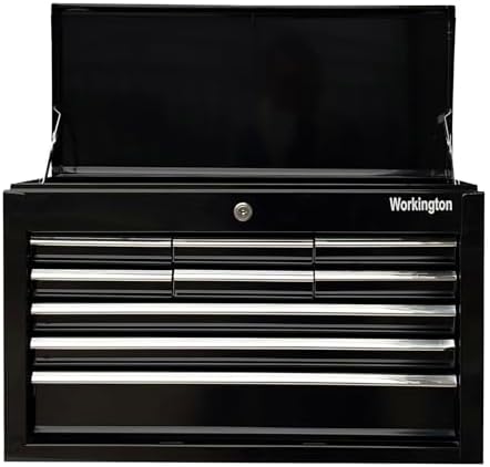 Workington Portable Metal Tool Chest with 9 Drawers, 24" 9-Drawer Tool Chest Cabinet with Ball Bearing Drawer Slides, Steel Tool Storage Box Organizer 4006 Black