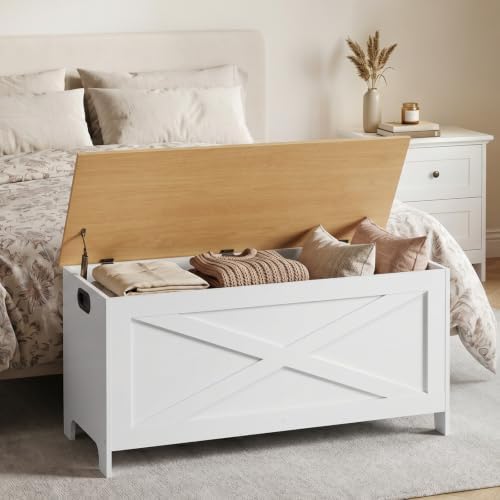 MAHANCRIS 39.4" Storage Chest with Lid, Storage Bench with Safety Hinges