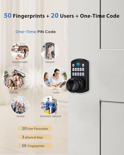 Smart Door Knob with Keypad Fingerprint Keyless Entry Door Lock Biometrics