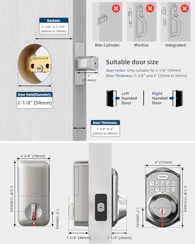 TEEHO TE001 Keyless Entry Deadbolt with Keypad for Front Door, Satin Nickel