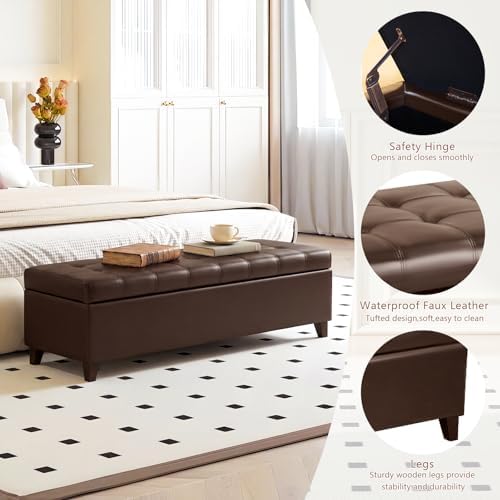 Joveco 51 Inch Storage Bench,Leather Tufted Storage Ottoman with Legs