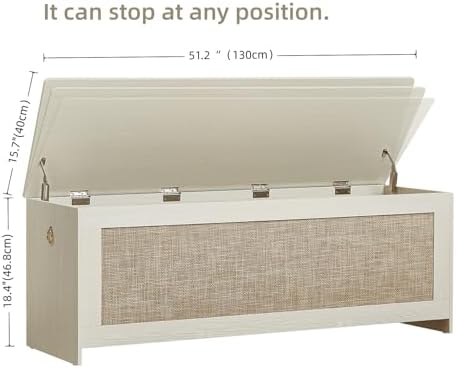 51.2" Storage Chest Large,Wooden Rattan Storage Bench.(White Cream)