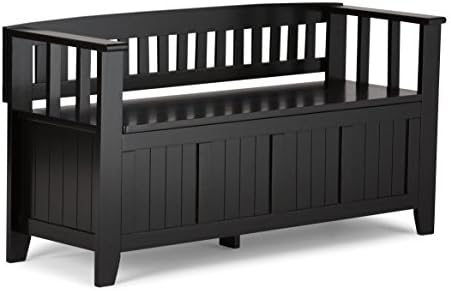 SIMPLIHOME Acadian 2-Seater Storage Bench and Cabinet Set in Black